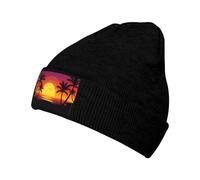 Beanie Skull Cap Paysage De Plage Tropicale Au Coucher du Soleil Bonnets Chaud Beanie Extensible Fine Tricot Chapeau pour L'Extérieur Protéger La Coiffure