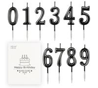 BEANLIEVE Lot de 10 bougies d'anniversaire à chiffres - Bougies à chiffres de 0 à 9 à paillettes pour décoration de gâteau, anniversaire de mariage et fête (Noir)