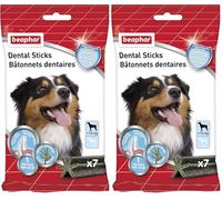 BEAPHAR - Bâtonnets dentaires pour Grands Chiens (> 10 kg) - Friandises Faibles en Calories à l'algue Brune et au thé Vert - Haleine fraîche - Éliminent la Plaque Dentaire et Le tartre - 7 unités