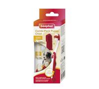 BEAPHAR - Combi-Pack Chiot : Dentifrice Chiot + 1 Brosse à Dents + 1 Brosse doigtier - Combat Plaque Dentaire, tartre et Mauvaise haleine - Adapté aux Dents du Chiot - Goût Camomille - Tube de 50 g