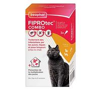 Beaphar - FIPROTEC COMBO au Fipronil et (S)-Méthoprène dosés à 50 mg/60 mg - Solution spot-on pour chats et furets (>1kg) - Agit contre puces, tiques et poux broyeurs - 3 pipettes de 0,5 ml