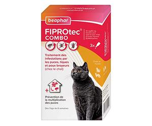 Beaphar - FIPROTEC Combo Solution Spot-on pour Chats et furets (>1kg) au Fipronil et (S)-Méthoprène dosés à 50 mg/60 MG - Agit Contre puces, tiques et poux broyeurs - 3 pipettes de 0,5 ML