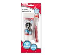Beaphar Brosse à dents et dentifrice Kit de soins dentaires pour chiots | Comprend une brosse à dents à petite tête et un dentifrice enzymatique favorisant le foie, tube de 50 g