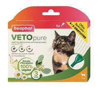 BEAPHAR - VETOPURE - Pipettes répulsives antiparasitaires pour Chat - Aux extraits d'Eucalyptus - Contre Les puces, tiques et moustiques - Protection 3 Mois - 6 pipettes
