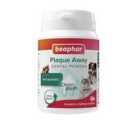 BEAPHAR - Plaque Away - Poudre Dentaire pour Chien et Chat - sans brossage ni rinçage - Combat la Mauvaise haleine et la Formation de Plaque Dentaire et de tartre - 100% algue Brune - 80g