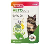 BEAPHAR - VETOPURE - Collier Répulsif Antiparasitaire pour Chat et Chaton - aux extraits de Margosa & de Lavandin - Contre Les Puces, Tiques et Moustiques - Protection 3 Mois - Collier Beige de 35cm