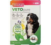 Beaphar - Vetopure - Collier Répulsif Antiparasitaire pour Grand Chien - aux Extraits de Margosa & de Lavandin - Contre Les Puces, Tiques et Moustiques - Protection 3 Mois - Collier Beige de 65cm
