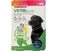 Beaphar - Vetopure - Collier Répulsif Antiparasitaire Réfléchissant pour Grand Chien - aux Extraits de Margosa & Lavandin - Contre Puces, Tiques et Moustiques - Protection 3 Mois - Collier Noir 65cm