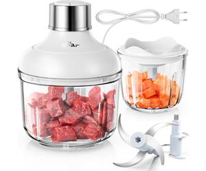 Bear 0,6l + 2L Hachoir Electrique Bol Préparation, Hachoir Multifonction 2 Vitesses, 4 Lames Acier Inoxydable, avec récipient en verre,Base AntidéRapante, Pour Viande, LéGumes, Fruits, Fruit Sec