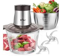 Bear 2L+1.8L Hachoir Électrique En Acier Inox, 600w 2 Vitesses, 4 Lames En Acier Inoxydable, Coupe Julienne Dans Un Récipient En Verre Pour La Viande, Les Aliments Pour Bébés, Les Fruits, Les Légumes