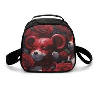 Bear Among The Roses Sac à déjeuner à bandoulière, petit sac fourre-tout isotherme avec bandoulière réglable, boîte à déjeuner réutilisable pour le travail, le pique-nique, les voyages