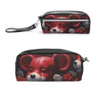 Bear Among The Roses - Trousse à crayons en cuir de grande capacité avec fermeture éclair, petite trousse de maquillage portable, organisateur de fournitures de bureau pour homme et femme