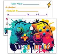Bear and Bee 12 Invitations Anniversaire Enfant - Thème Gaming - A6 - Cartes Colorées en Français