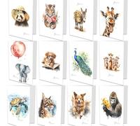 Bear and Bee 20 cartes de remerciement avec des animaux en aquarelle - Paquet de cartes A6 avec enveloppes en kraft recyclé - Papeterie mignonne pour enfants et adultes