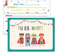 Bear and Bee 20 Invitations Anniversaire Super-Héros - Avec 20 Enveloppes Bleues - Thème Enfant - Texte en Français