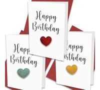 Bear and Bee Lot de 3 cartes d'anniversaire A5 avec cœurs et enveloppes rouges de différentes couleurs