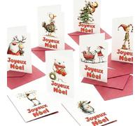 Bear and Bee Lot de 30 cartes de Noël A6 françaises avec enveloppes rouges - Cartes festives pour vos vœux de fin d'année