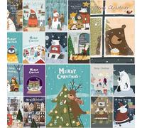 Bear and Bee - Lot de 30 cartes de Noël amusantes en anglais - 30 designs différents avec enveloppes brunes en papier kraft recyclé