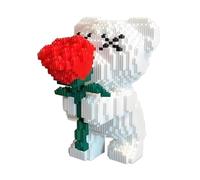 Bear Building Blocks Figure, DIY with Rose Bear Micro Building Block Toy for Kids Couple Gift Desktop Home Decorations, Collectible Display Model Gift for Adults and Kids