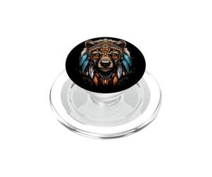 Bear Coiffe Indienne Indienne avec Plumes et Ours Tribaux PopSockets PopGrip pour MagSafe