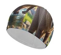 Bear Crossing The River Bonnet de bain confortable pour réduire la traînée et protéger les cheveux Durable Doux Élastique Garde la coiffure inchangée pour homme et femme