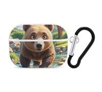 Bear Crossing The River Coque pour AirPod Pro, coque rigide anti-rayures en polycarbonate avec porte-clés, accessoires pour AirPod Pro 2e/1ère coque pour homme et femme, style blanc