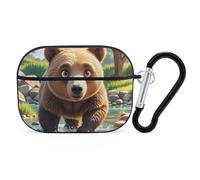 Bear Crossing The River Coque pour AirPod Pro, coque rigide anti-rayures en polycarbonate avec porte-clés, accessoires pour AirPod Pro 2e/1ère coque pour homme et femme, style noir