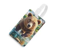 Bear Crossing The River Étiquettes de bagage avec carte d'identité, étiquettes de sac de voyage durables, étiquettes imperméables pour valises, sacs à dos et étuis de voyage, style blanc
