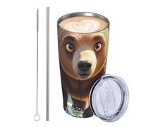 Bear Crossing The River Gobelet isotherme de 591 ml en acier inoxydable étanche avec couvercle et paille - Tasse à café de voyage pour homme et femme