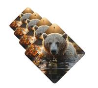Bear Crossing The River Lot de 4 désodorisants carrés à suspendre pour voiture, maison, bureau, placard, salle de bain