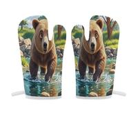 Bear Crossing The River - Mini gant de cuisine antidérapant - Résistant à la chaleur - Doux et confortable - Pour le rangement - 1 paire