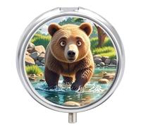 Bear Crossing The River Pilulier avec 3 compartiments de poche portable étanche Organiseur de pilules de voyage Boîte ronde