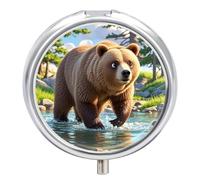 Bear Crossing The River Pilulier portable avec 3 compartiments de poche étanche Organiseur de pilules de voyage Organiseur de vitamines Petite boîte ronde pour