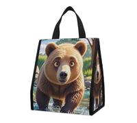 Bear Crossing The River Sac à déjeuner isotherme pour homme et femme - Grand sac d'épicerie réutilisable, étanche - Sac fourre-tout pliable et portable pour le travail, le camping, le pique-nique