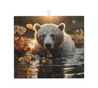 Bear crossing the river Tapis de séchage à vaisselle pour comptoir de cuisine absorbant en microfibre 45,7 x 40,6 cm Grand égouttoir pour comptoirs de cuisine, éviers