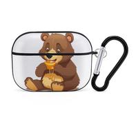 Bear Eating Coque pour AirPod Pro, coque rigide anti-rayures en polycarbonate avec porte-clés, accessoires pour AirPod Pro 2e/1ère coque pour homme et femme, style noir
