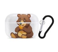 Bear Eating Coque pour AirPod Pro, coque rigide anti-rayures en polycarbonate avec porte-clés, accessoires pour AirPod Pro 2e/1ère coque pour homme et femme, style blanc