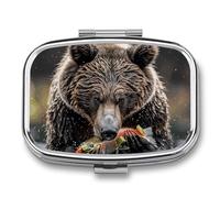 Bear Eats - Pilulier à 2 compartiments - Portable - Pour poche ou sac à main - Organisateur décoratif en métal pour médicaments et vitamines