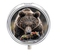 Bear Eats - Pilulier rond à 3 compartiments - Organisateur de médicaments décoratif portable pour poche ou sac à main - Organisation des vitamines