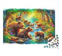Bear Family Puzzle À Assembler 1000 Pièces Matériau Recyclable Forest Stream Adulte Puzzles Temps De Jeu en Famille Props Intéressant Jeu De Famille for Home 52x38cm/1000pcs