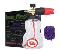 BEAR FORCE Canon à mousse pour nettoyeur haute pression avec connecteur rapide de 6,35 mm et buse à orifice de 1,25 mm et 1,10 mm, buse réglable à 360° avec bouteille de lavage de voiture de 1 L