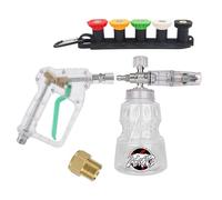 BEAR FORCE Kit de pistolet de nettoyeur haute pression transparent pour nettoyage de voiture avec canon à mousse rapide de 6,35 mm, 1 l, 5 embouts et connecteur de tuyau pour tuyau de raccord M22-14