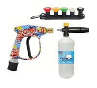 BEAR FORCE Pistolet pulvérisateur pour nettoyeur haute pression M22- ID14MM avec connecteur rapide de 6,35 mm, 5 embouts de pulvérisation, support de buse et convertisseur, lavage de voiture, pour