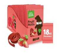 BEAR Fruit Rolls Saveur Fraise | 100% Ingrédients Naturels | Sans Sucres Ajoutés | Goûter Sain pour Enfants & Adultes | 18 Sachets de 20g | 360g