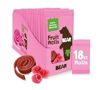 BEAR Fruit Rolls Saveur Framboise | 100% Ingrédients Naturels | 18 x 20g | Goûter Sain pour Enfants & Adultes | Sans Sucres Ajoutés | 360g