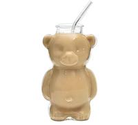 Bear Glass Tumbler with Straw - Cute Clear Cup for Coffee and Drinks | Transparent Drinkware for Iced Tea Milk Juice Water Cocktail Beer Wine Suitable for Home Office Bar Party Use, 9.3x7.3x14cm Glass