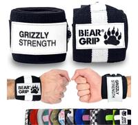 BEAR GRIP - Bandages de poignet robustes de qualité supérieure pour haltérophilie, musculation, crossfit, dynamophilie, StrongMan (noir/blanc, 61 cm)
