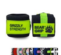 BEAR GRIP - Bandages de poignet robustes de qualité supérieure pour haltérophilie, musculation, crossfit, dynamophilie, StrongMan (noir/vert, 61 cm)