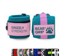 BEAR GRIP - Bandages de poignet robustes de qualité supérieure pour haltérophilie, musculation, crossfit, dynamophilie, StrongMan (vert/rose, 45,7 cm)