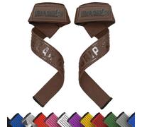 Bear Grip Bandes de soutien pour poignets - Bandes de levage de poids rembourrées en néoprène de haute qualité à double couture, adhérence en gel, 100 % coton, extra longues (Marron)